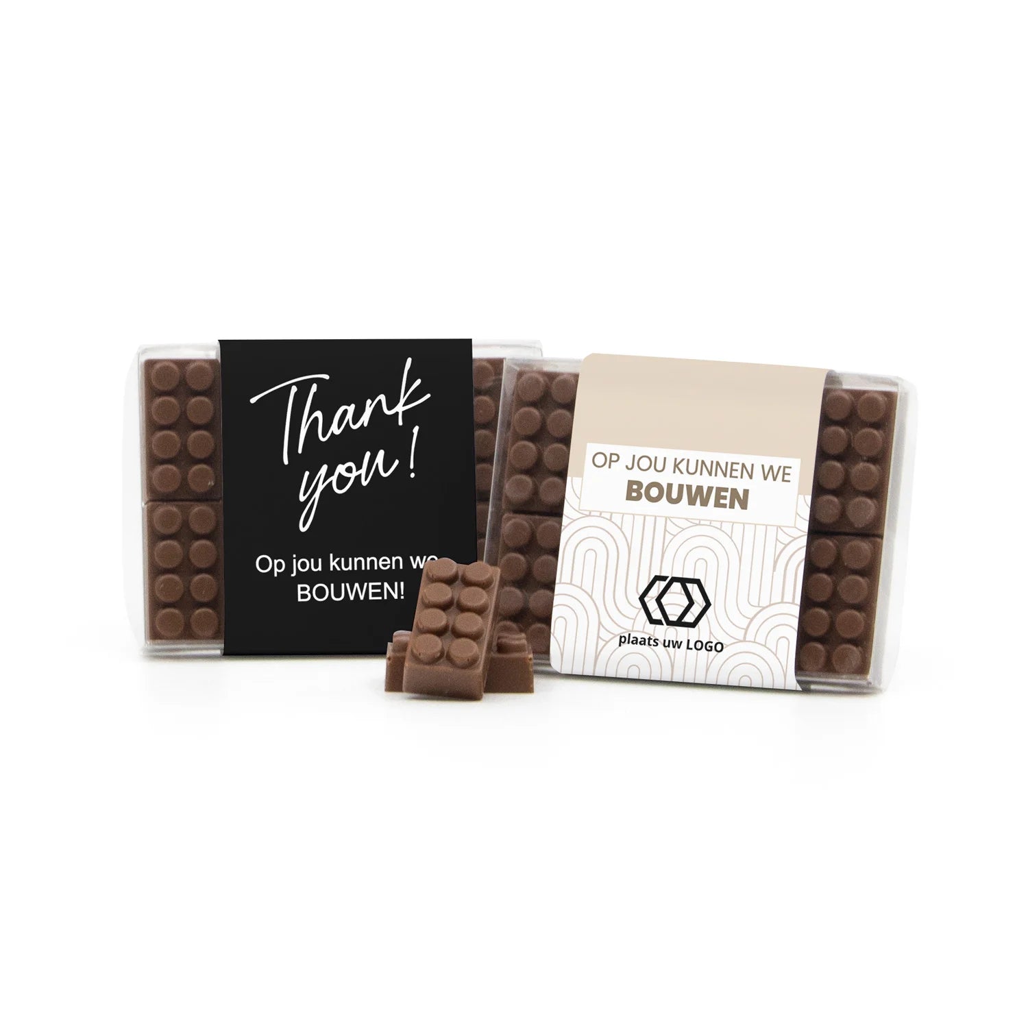 Doosje met 10 chocolade bouwstenen eigen sleeve - Zakelijk