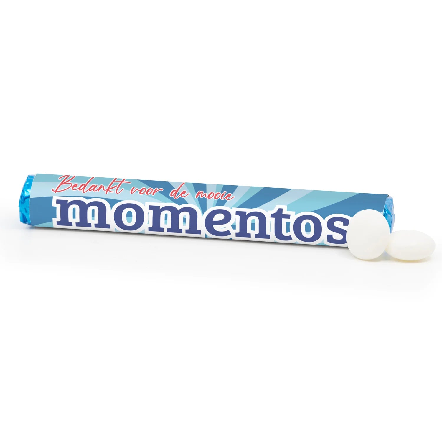 Mooie (mo)MENTOS rol met eigen etiket - Collega - Bedankjes.nl