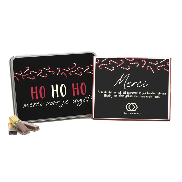 Blik met doos Merci en eigen etiket - Kerst