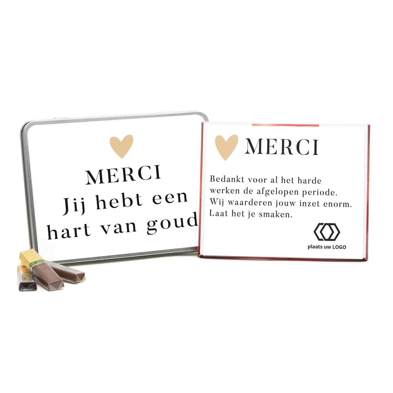 Blik met Merci doos en eigen logo - Zakelijk