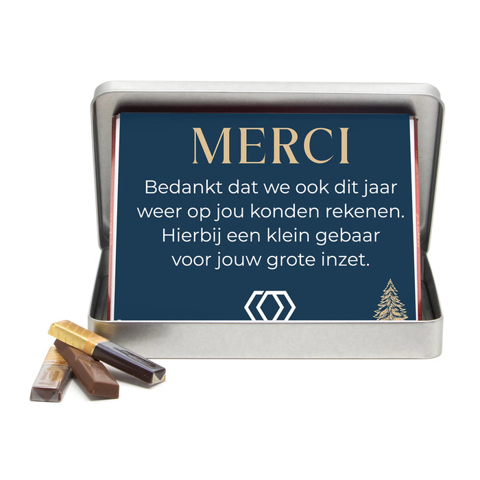 Blik met doos Merci en eigen etiket - Kerst