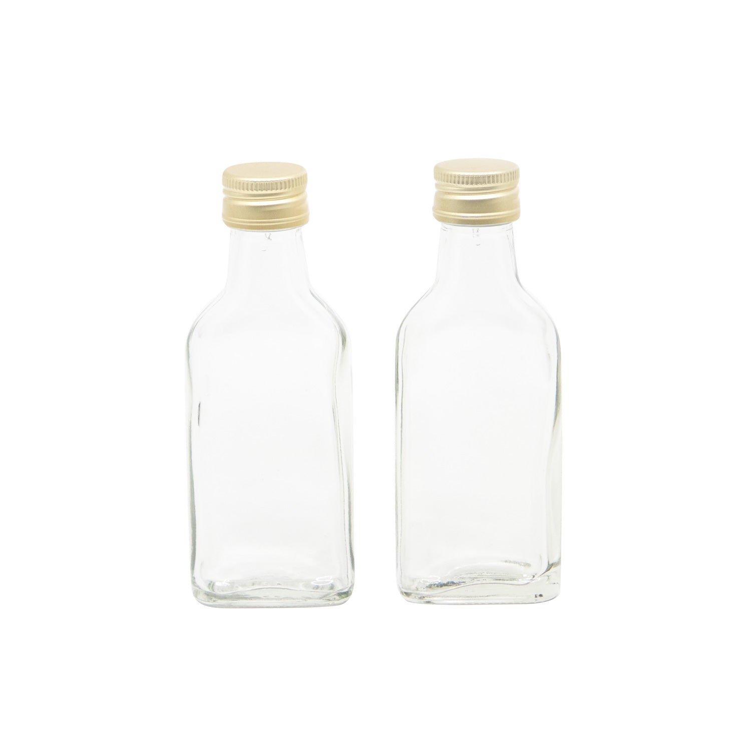 Glazen mini flesje – 40 ml met goudkleurige dop - Bedankjes.nl