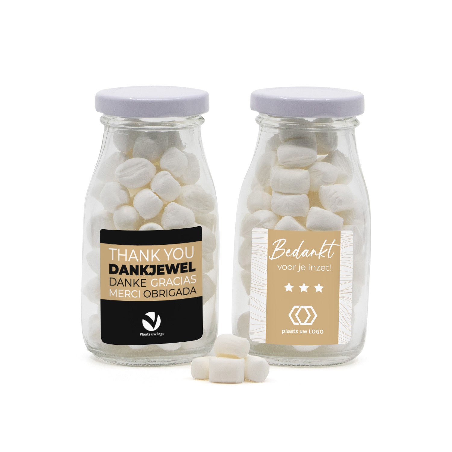 Glazen melkflesje met snoep - Zakelijk