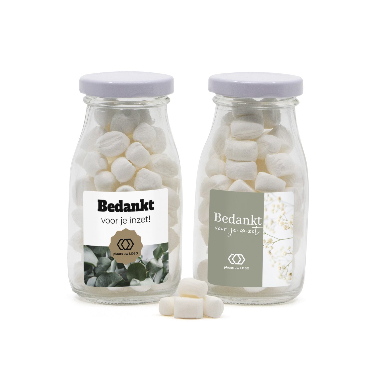 Glazen melkflesje met snoep - Zakelijk