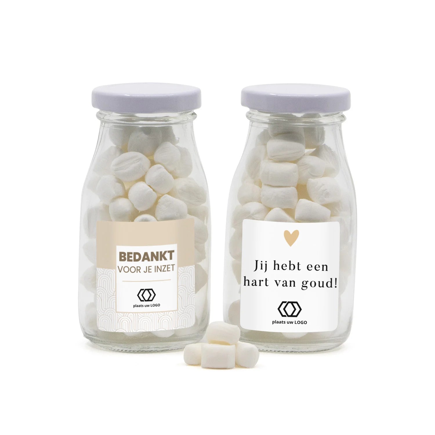 Glazen melkflesje met snoep - Zakelijk