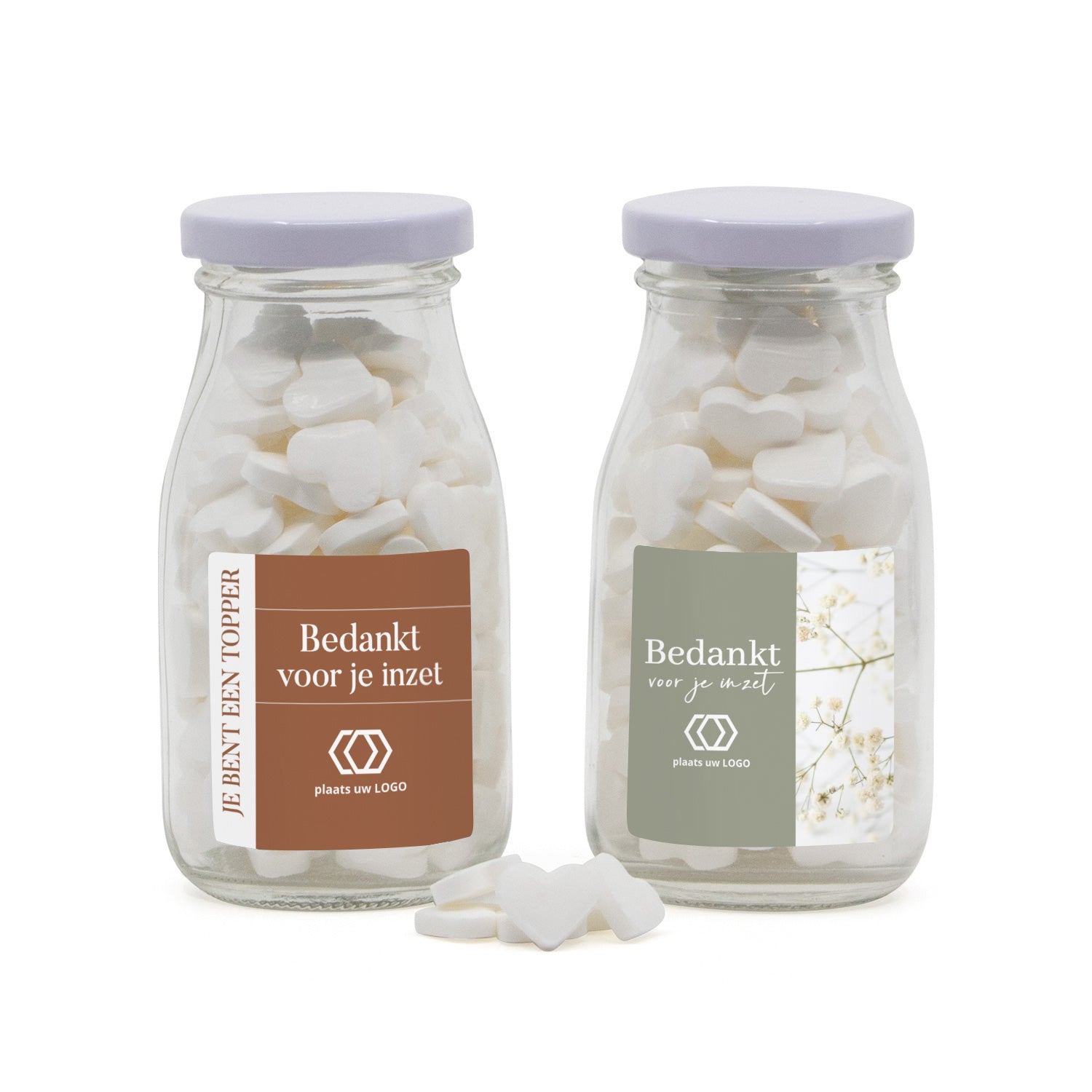 Glazen melkflesje met snoep - Vrijwilliger - Bedankjes.nl