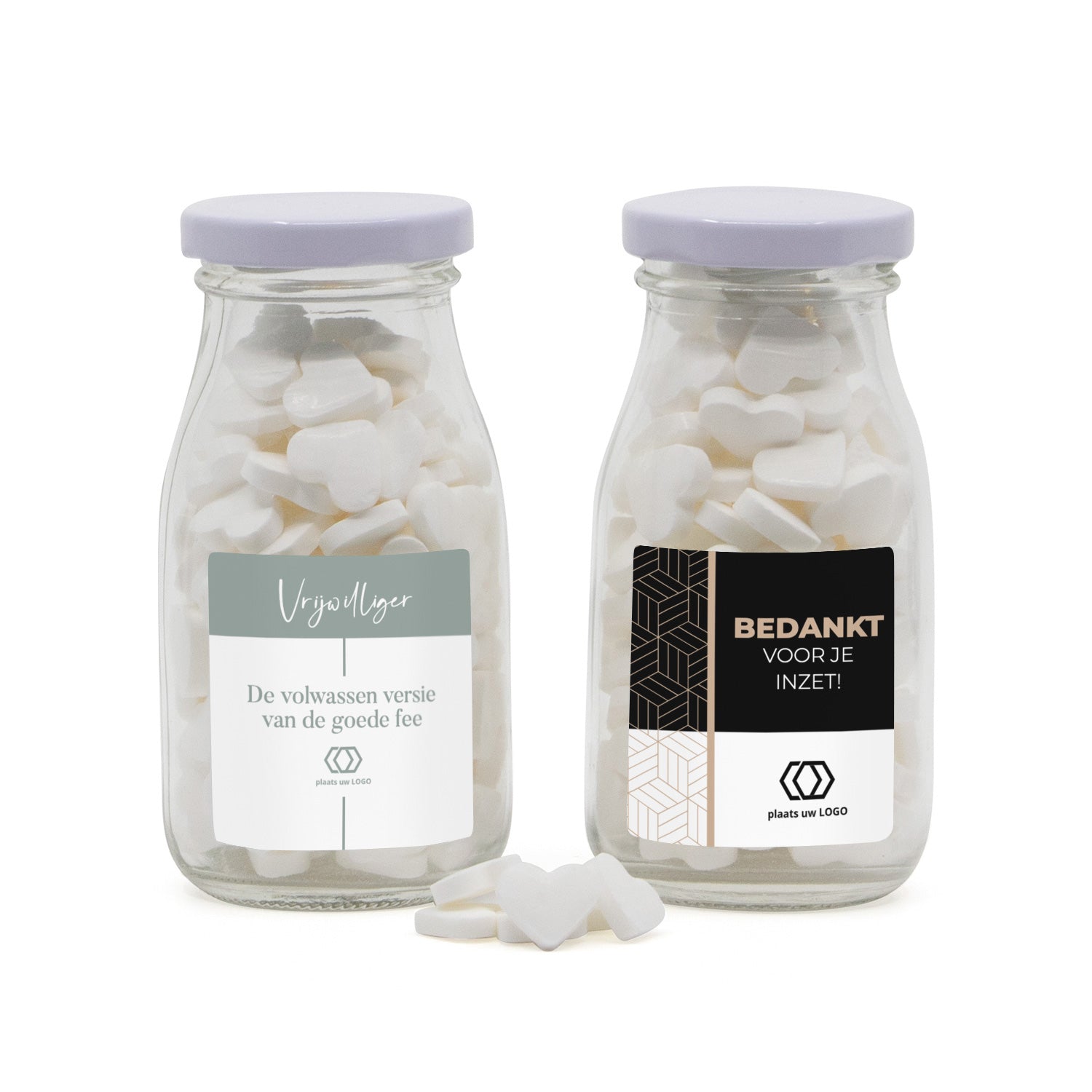 Glazen melkflesje met snoep - Vrijwilliger - Bedankjes.nl
