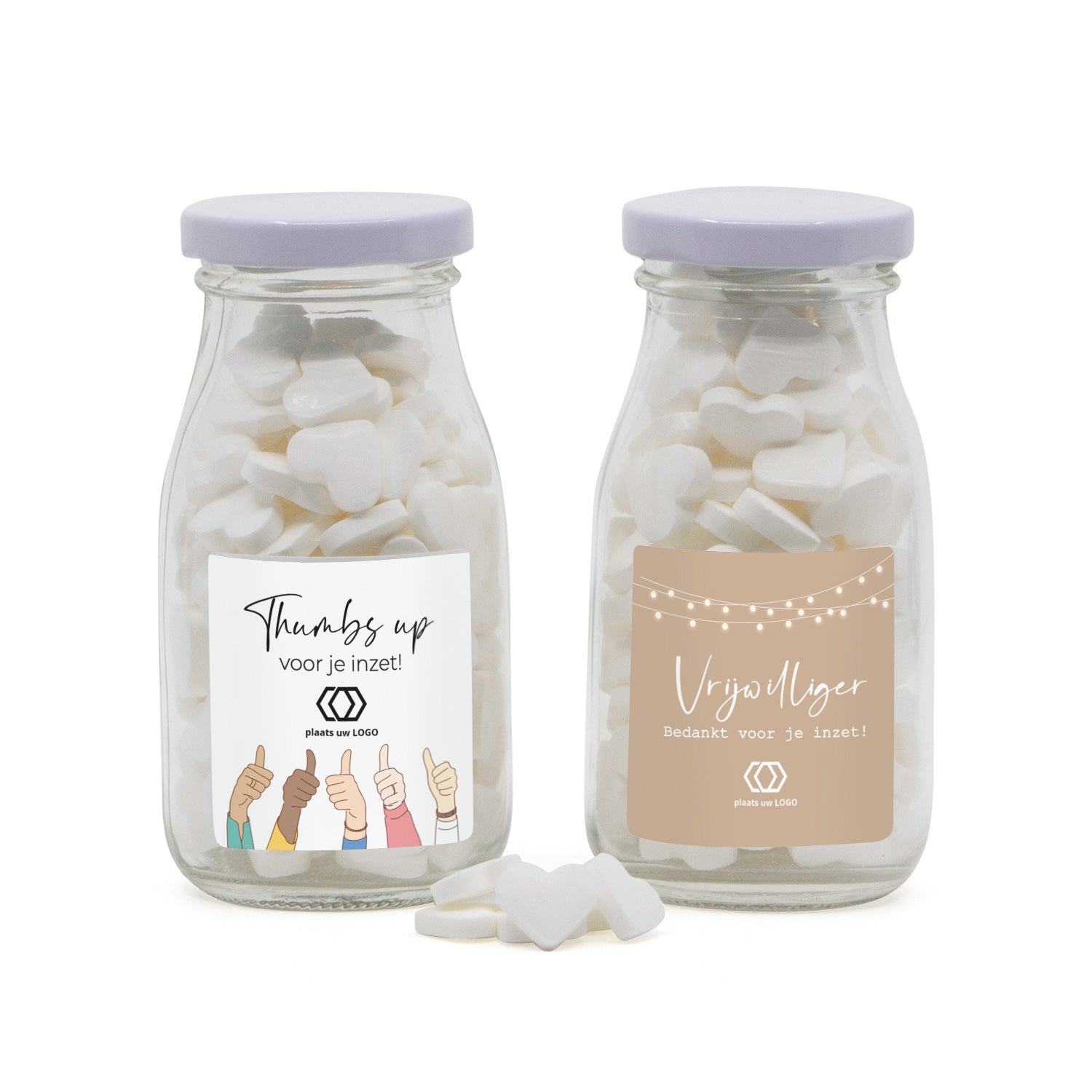 Glazen melkflesje met snoep - Vrijwilliger - Bedankjes.nl