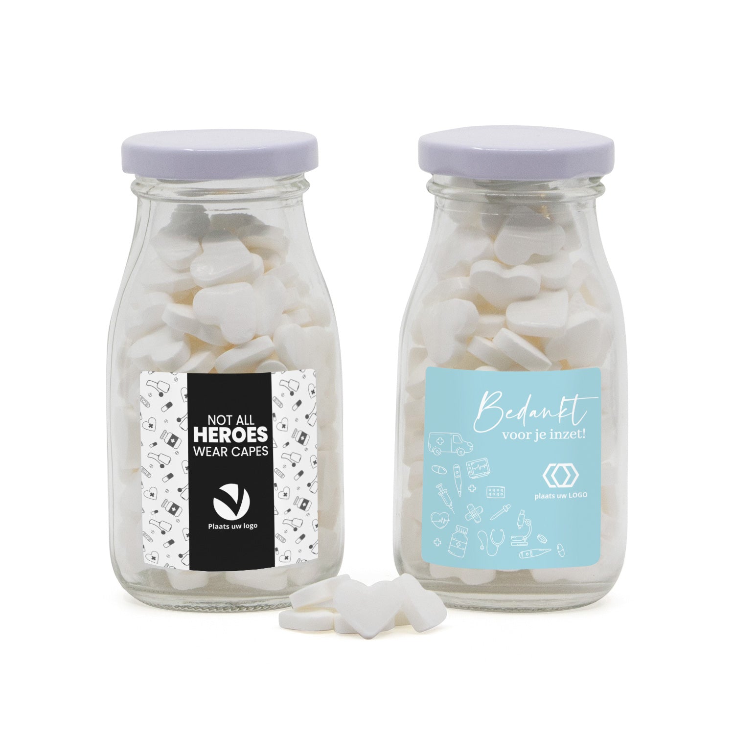Glazen melkflesje met snoep - Verpleging
