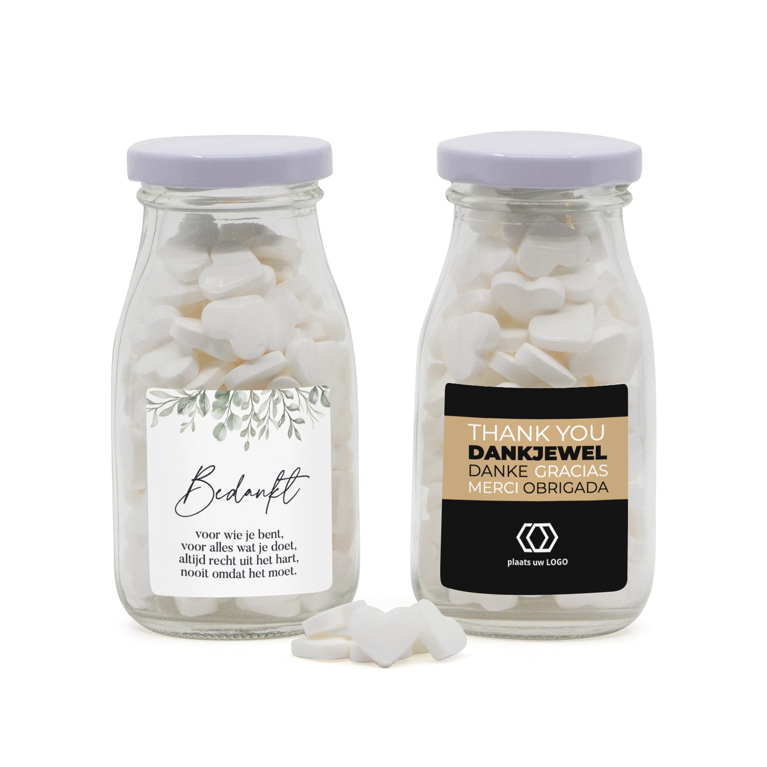 Glazen melkflesje met snoep - Vrijwilliger - Bedankjes.nl
