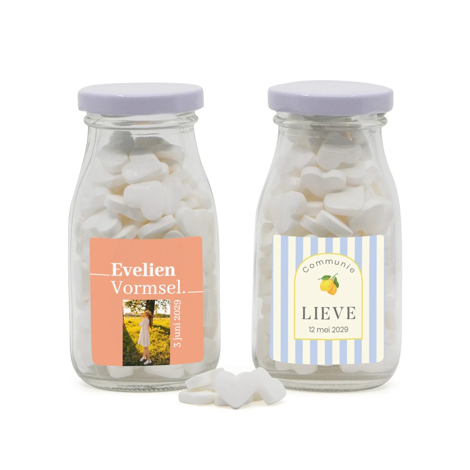 Glazen melkflesje met snoep - Communie meisjes