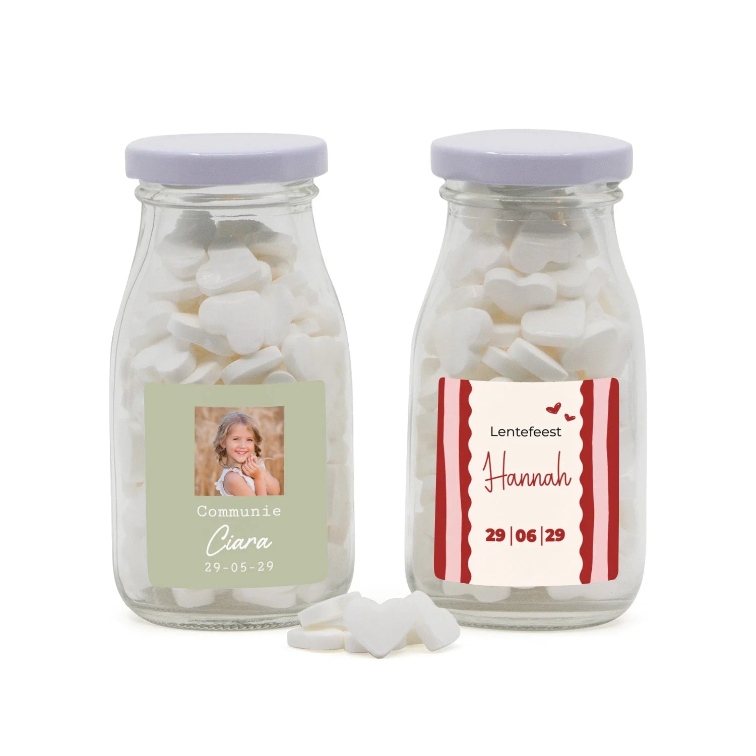 Glazen melkflesje met snoep - Communie meisjes
