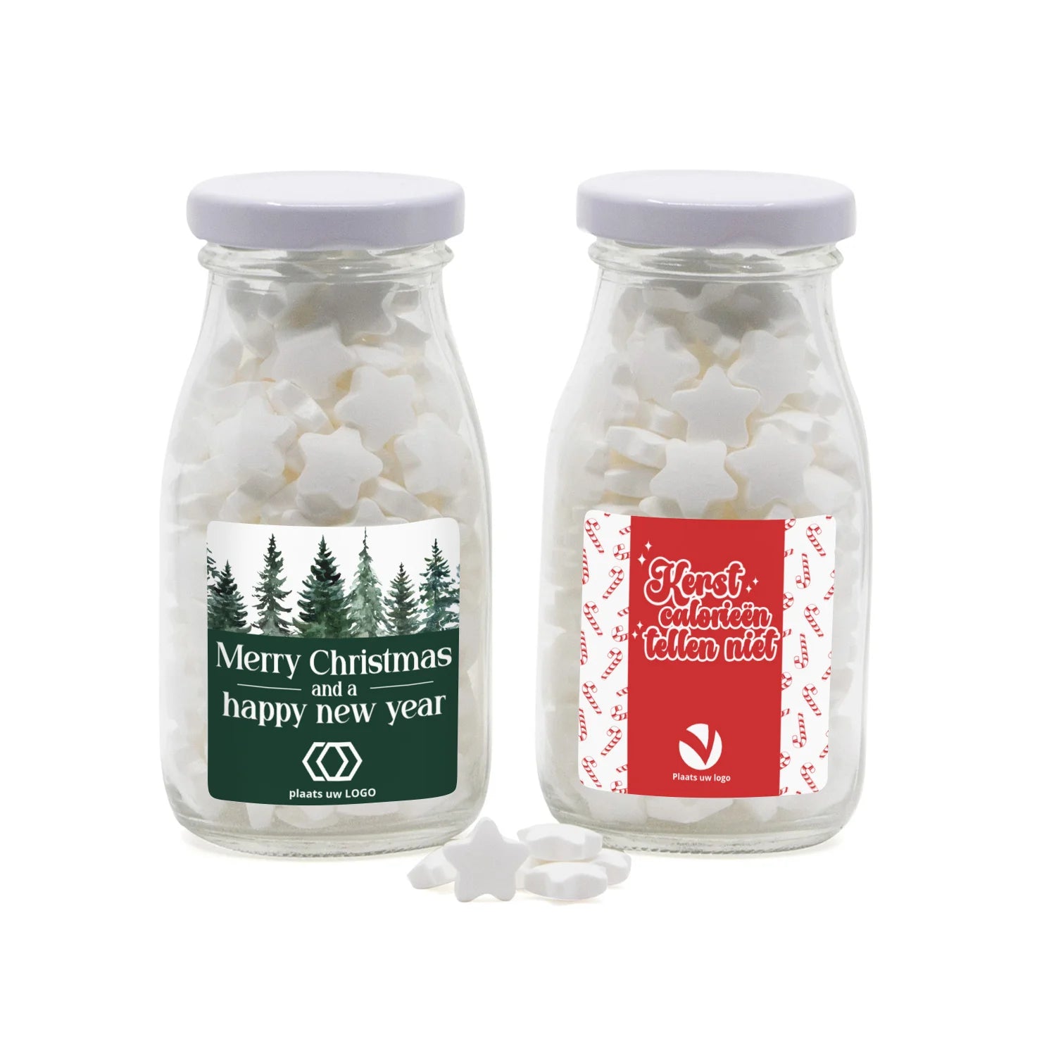 Glazen melkflesje met snoep eigen ontwerp - Kerst - Bedankjes.nl