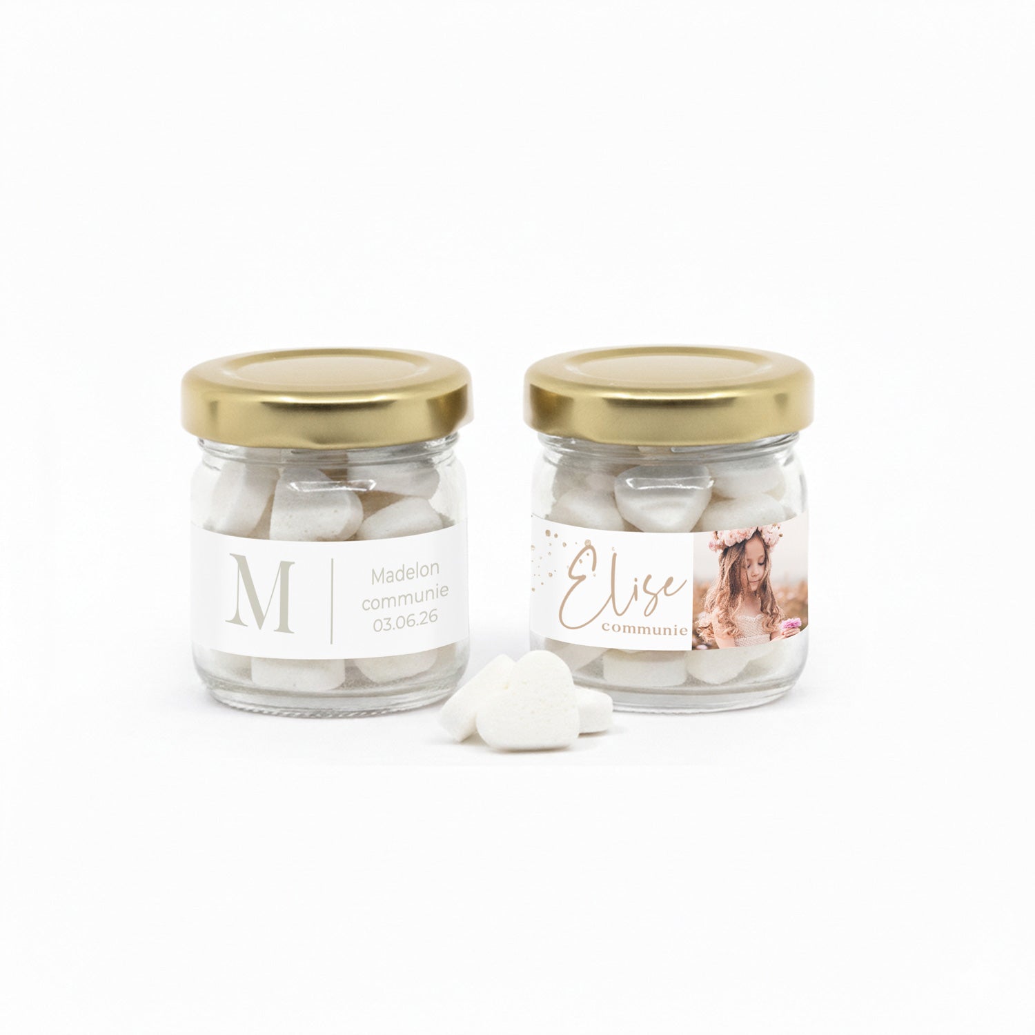 Mini glazen potje met snoep - Communie meisjes - Bedankjes.nl