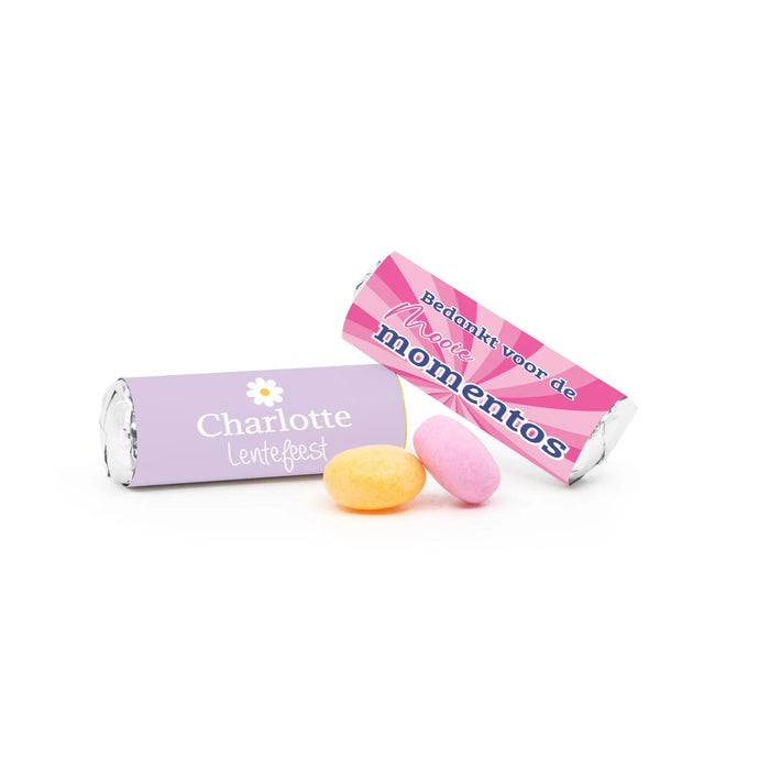 Mini Mentos rolletjes (25 stuks) eigen etiket - Communie meisjes