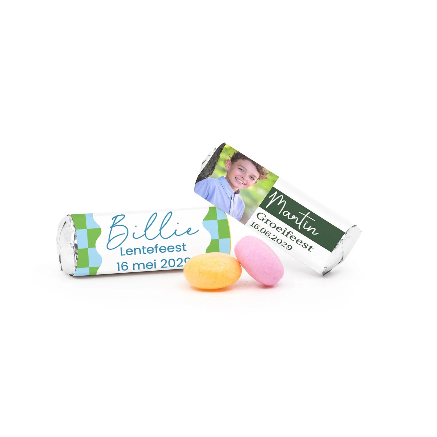 Mini Mentos rolletjes (25 stuks) eigen etiket - Communie jongens