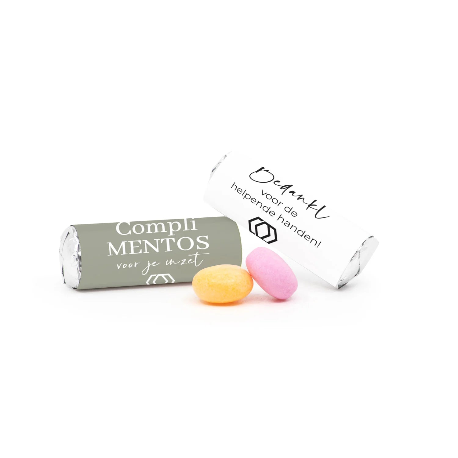 Mini Mentos rolletjes (25 stuks) eigen etiket - Vrijwilliger - Bedankjes.nl