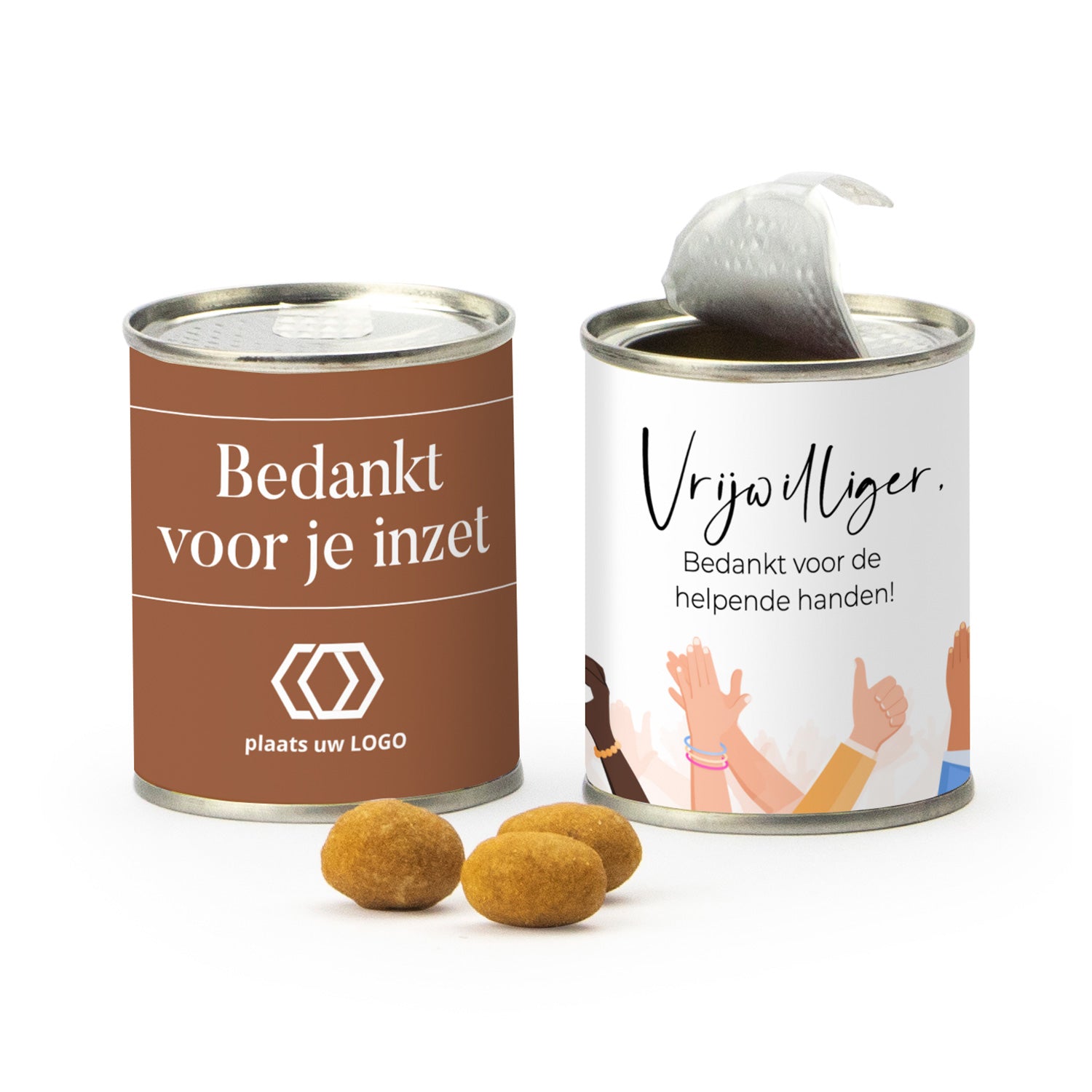 Blikje borrelnootjes met logo - Vrijwilliger - Bedankjes.nl