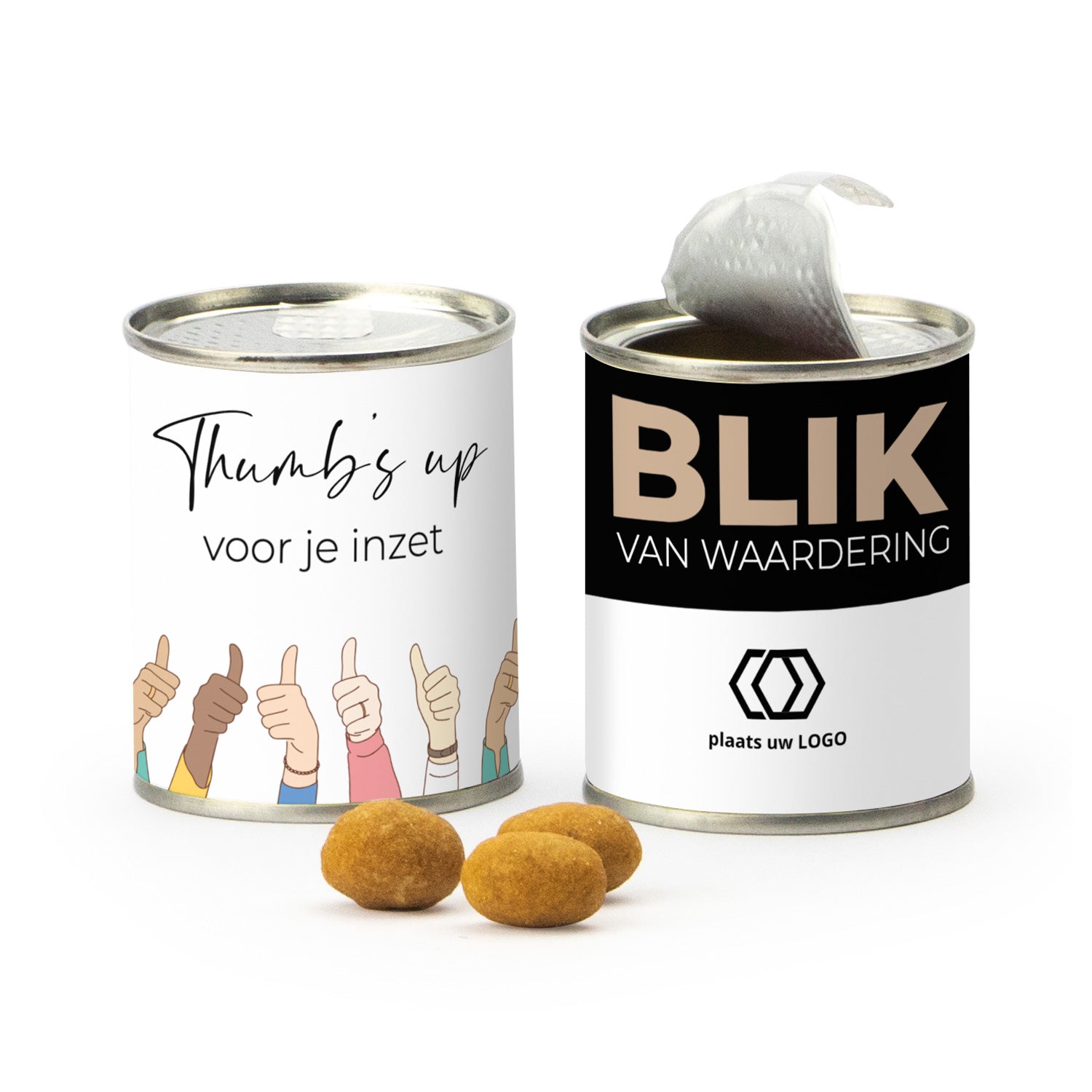 Blikje borrelnootjes met logo - Vrijwilliger - Bedankjes.nl