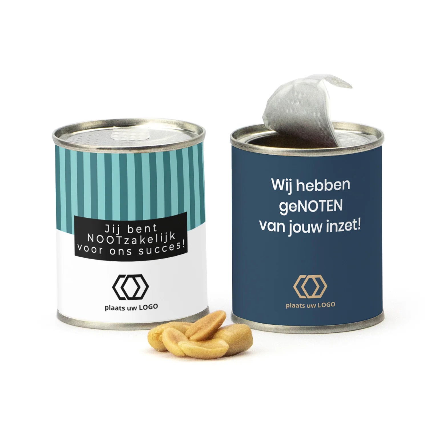 Blikje zoute pinda met logo - Vrijwilliger - Bedankjes.nl