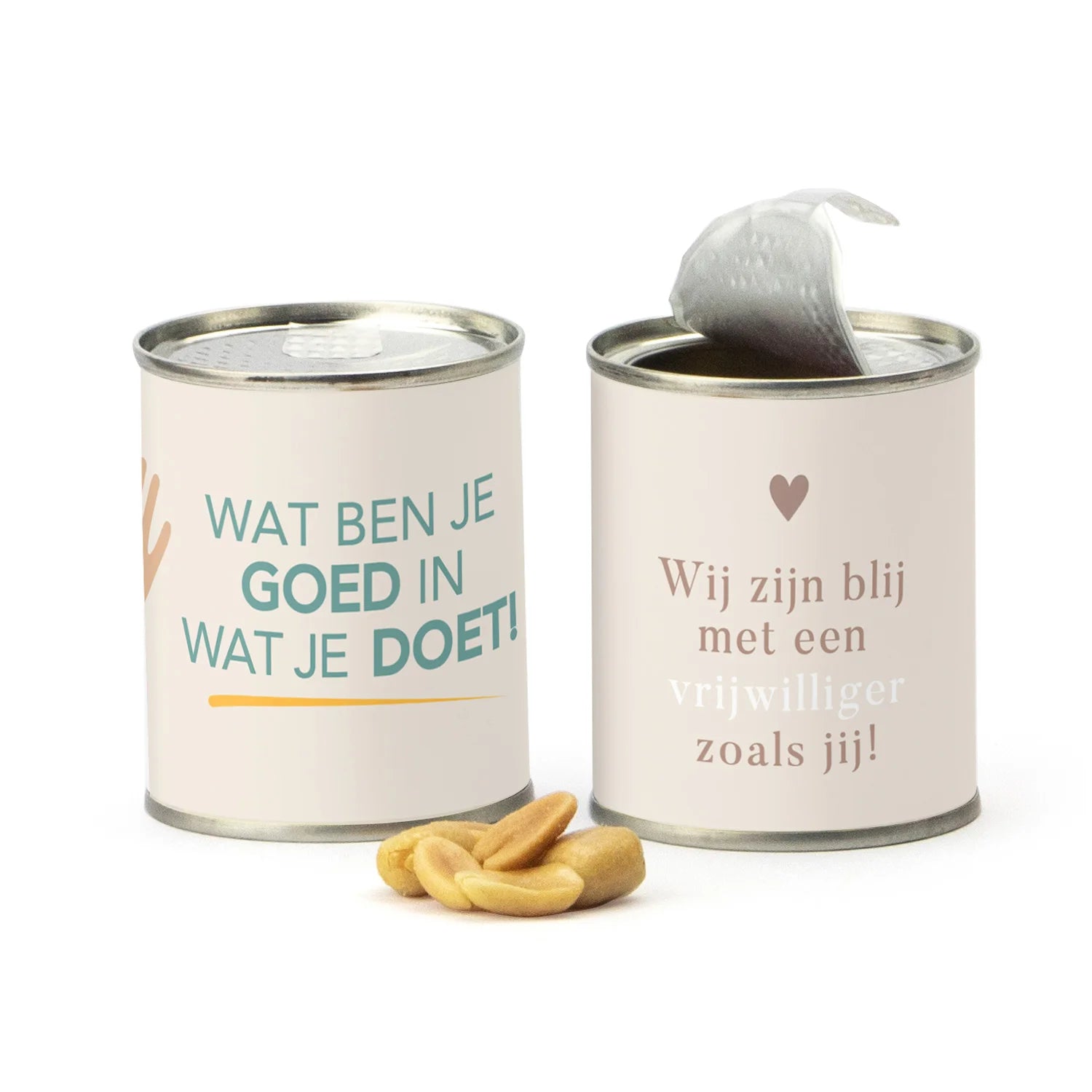 Blikje zoute pinda met logo - Vrijwilliger - Bedankjes.nl