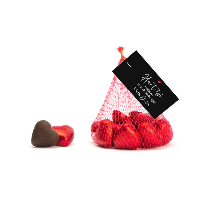 Chocolade hartjes met kaartje - Afscheid Collega