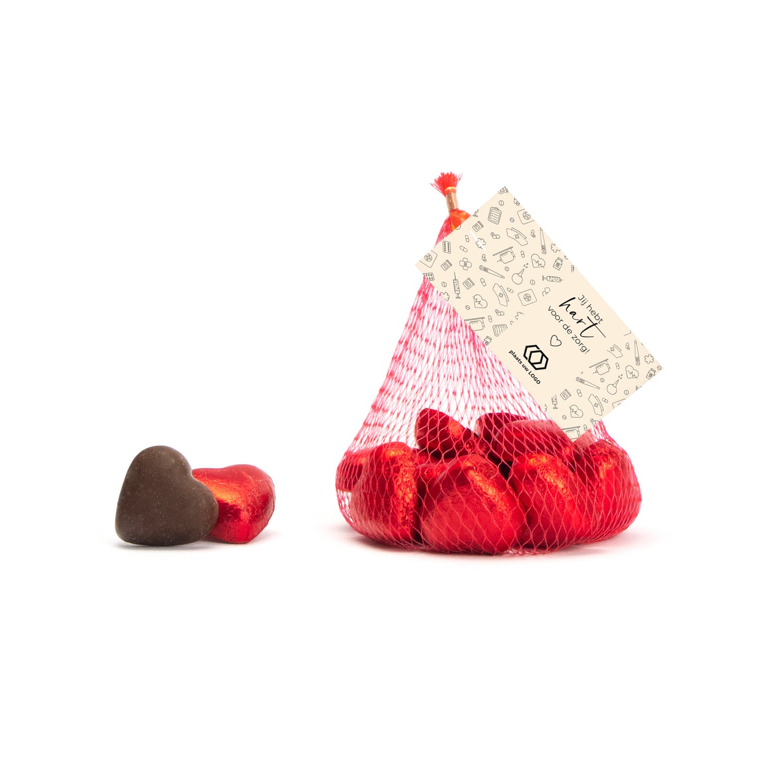 Chocolade hartjes met kaartje - Verpleging - Bedankjes.nl