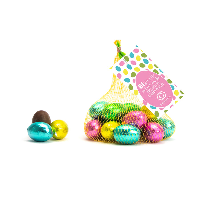 Paaseitjes in netje met eigen kaartje - Pasen