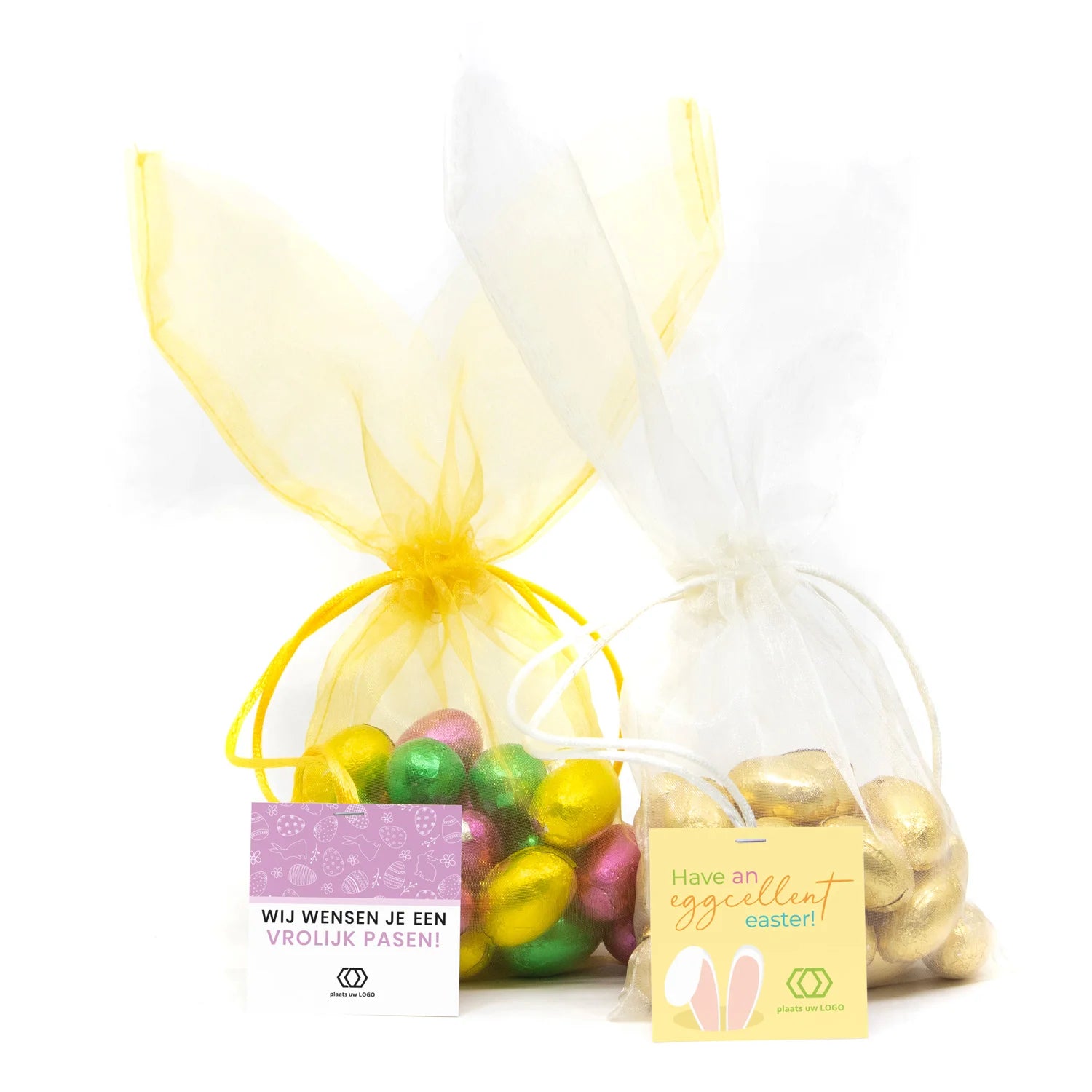 Paashaas organza zakje met paaseitjes en eigen kaartje - Pasen - Bedankjes.nl
