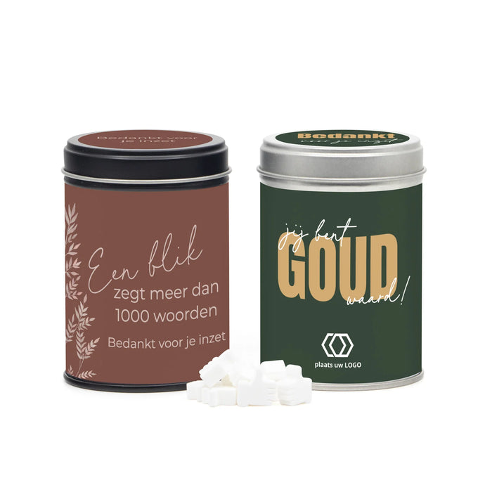 Blik met snoep en eigen wikkel - Zakelijk