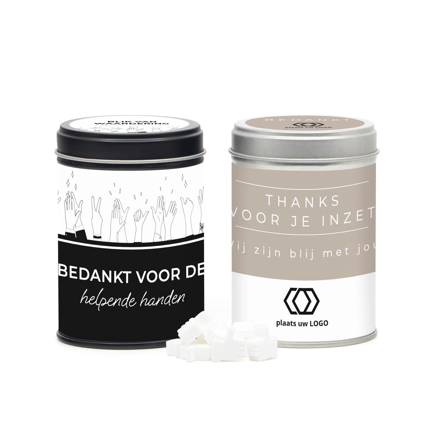 Blik met snoep en eigen wikkel - Zakelijk - Bedankjes.nl