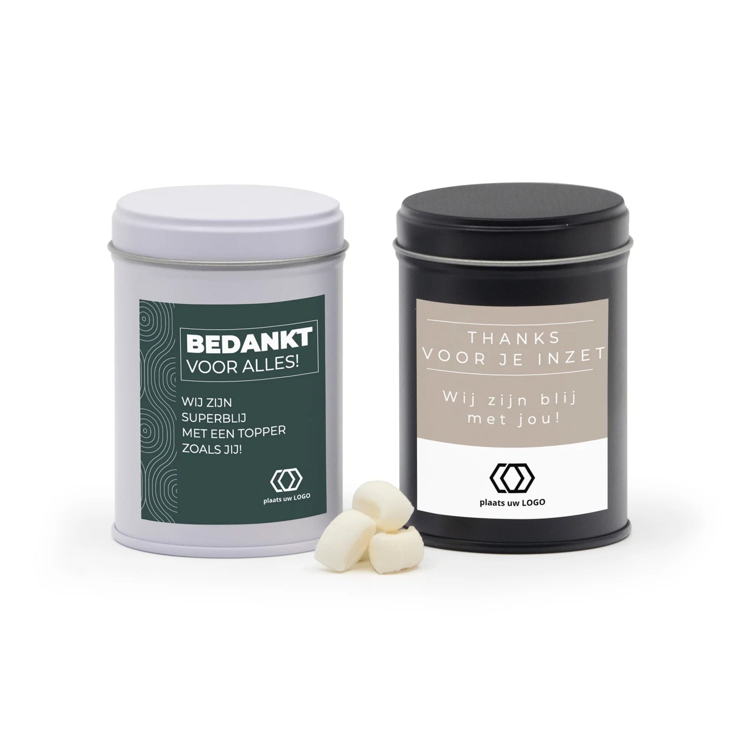 Blik met snoep en eigen etiket - Zakelijk - Bedankjes.nl