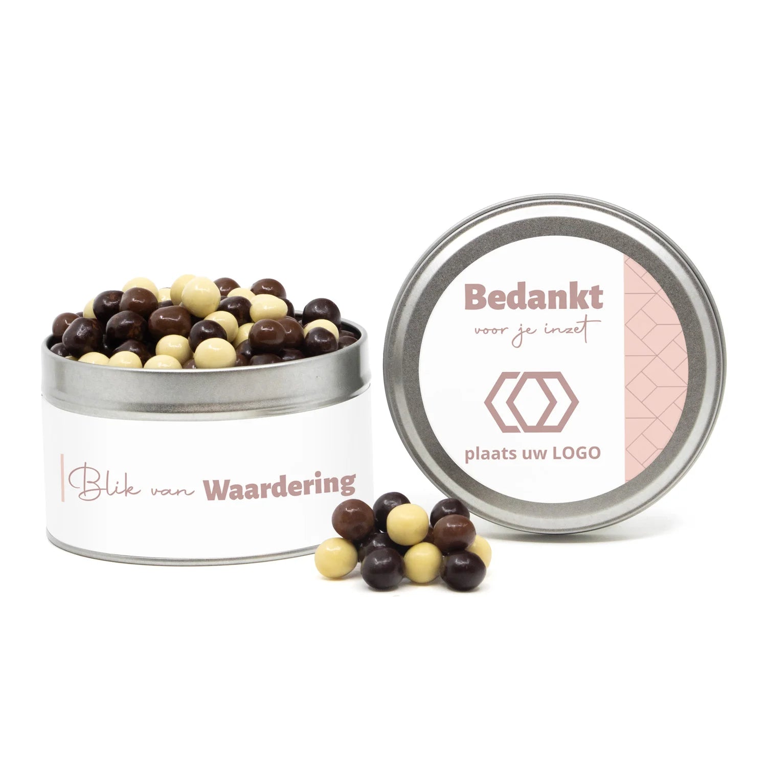Rond blik met snoep en eigen etiket - Zakelijk - Bedankjes.nl