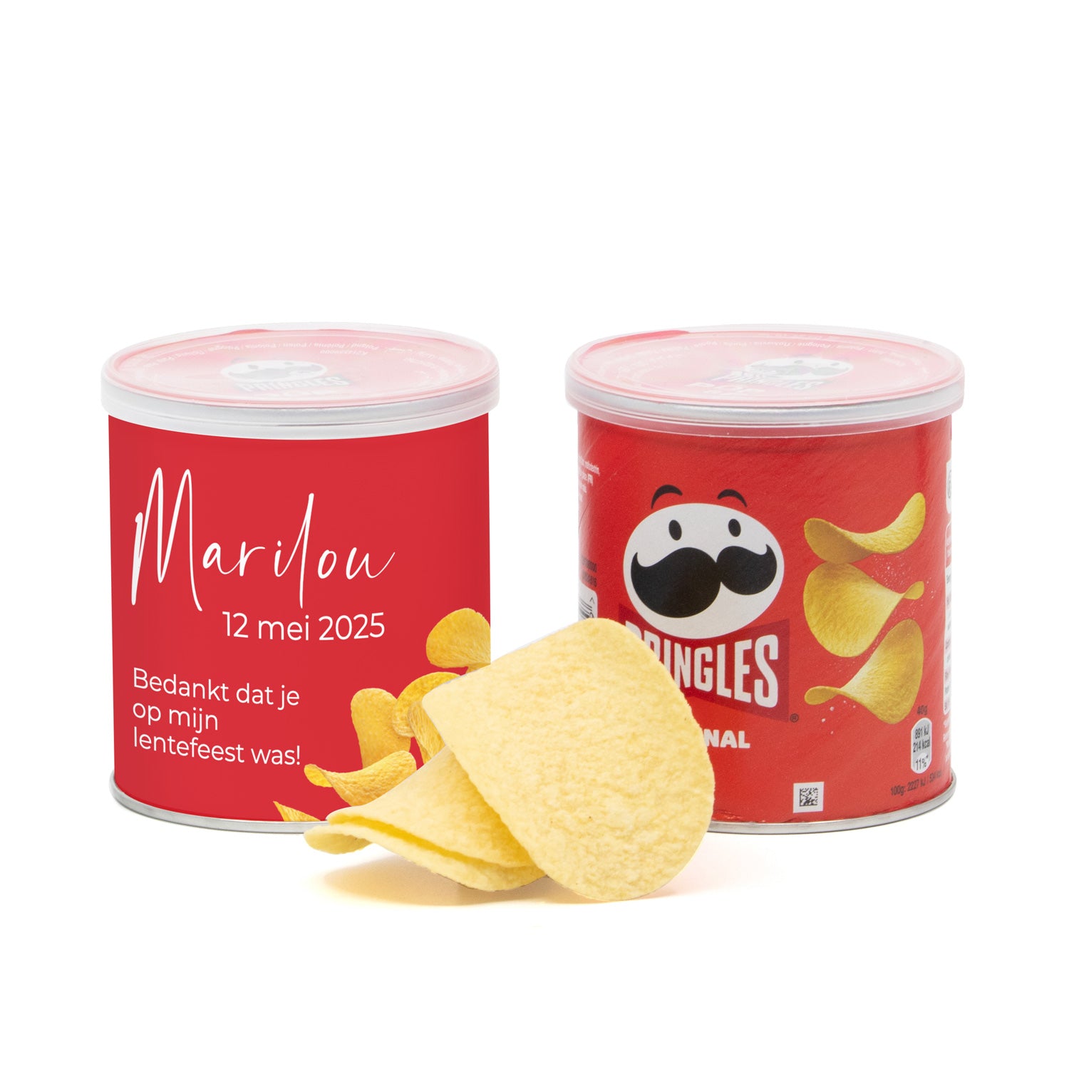 Pringles chipsblikje met eigen wikkel 40 gram- Communie Meisjes - Bedankjes.nl