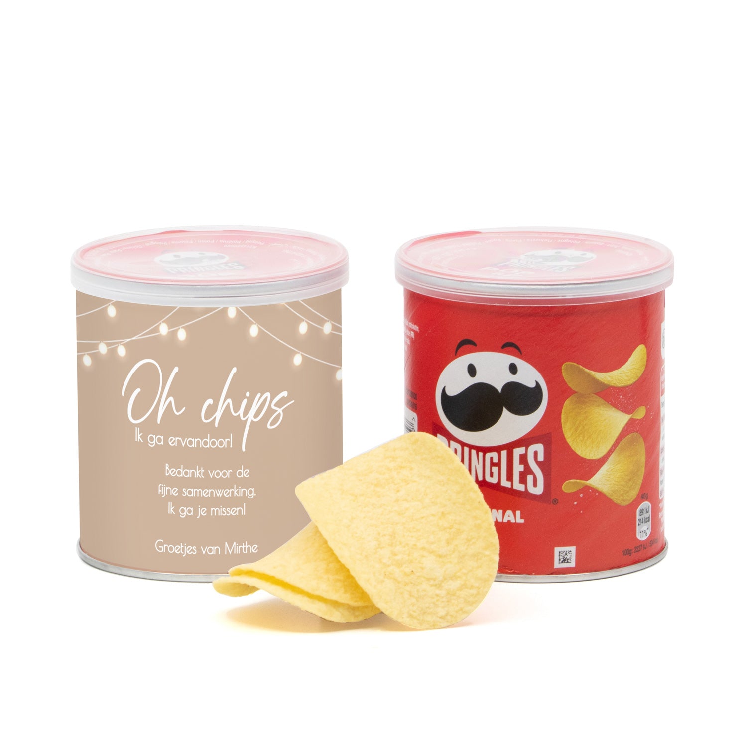 Pringles chipsblikje met eigen wikkel 40 gram - Afscheid Collega - Bedankjes.nl