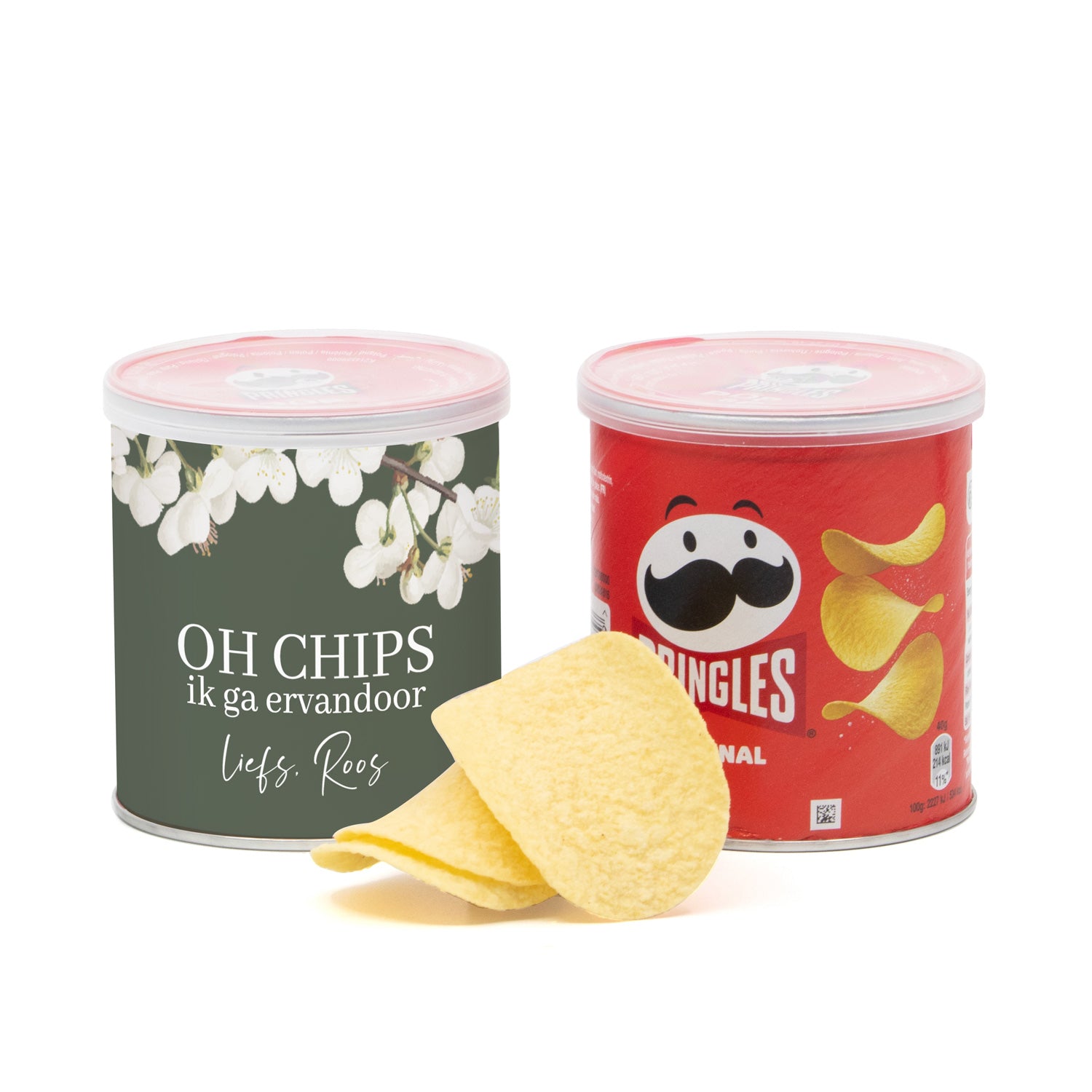 Pringles chipsblikje met eigen wikkel 40 gram - Afscheid Collega - Bedankjes.nl