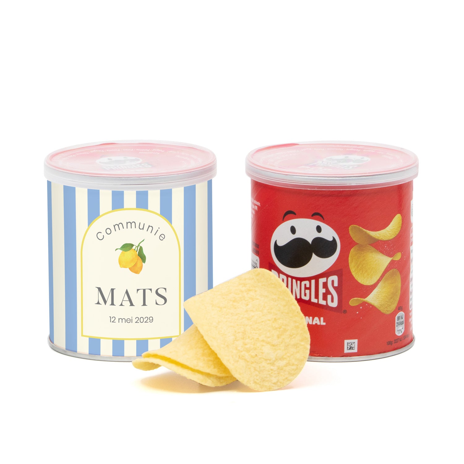 Pringles chipsblikje met eigen wikkel 40gram - Communie Jongens