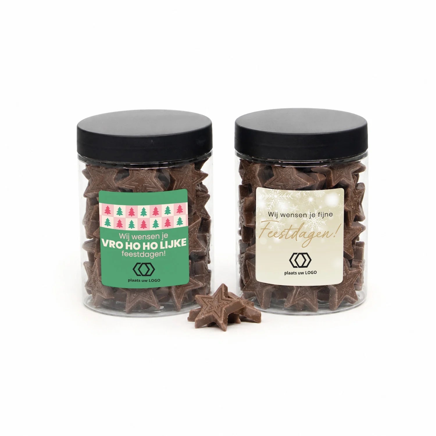 Potje met chocolade sterren en eigen etiket - Kerst