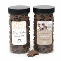 Pot met chocolade sterren en eigen etiket - Kerst