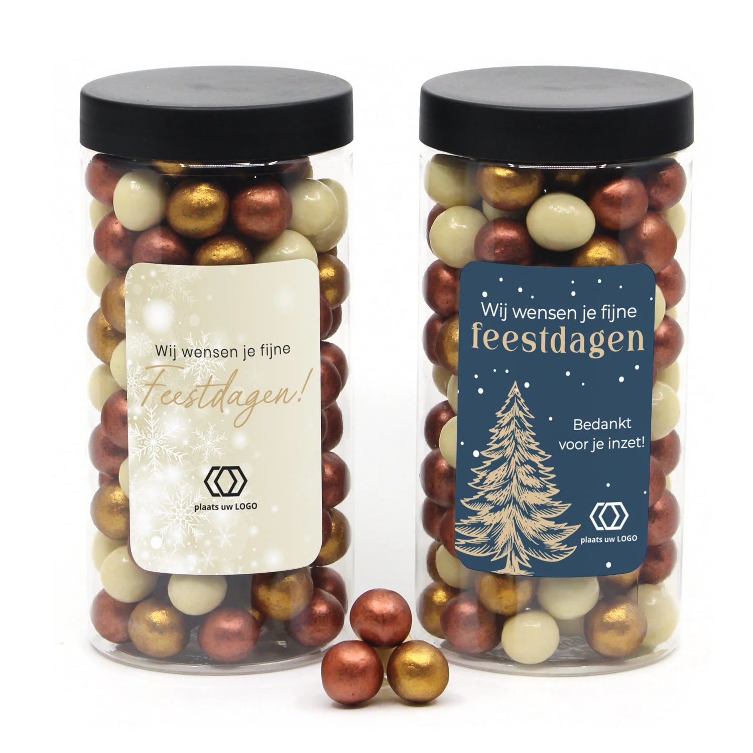 Pot met snoep en eigen etiket zwart deksel - Kerst
