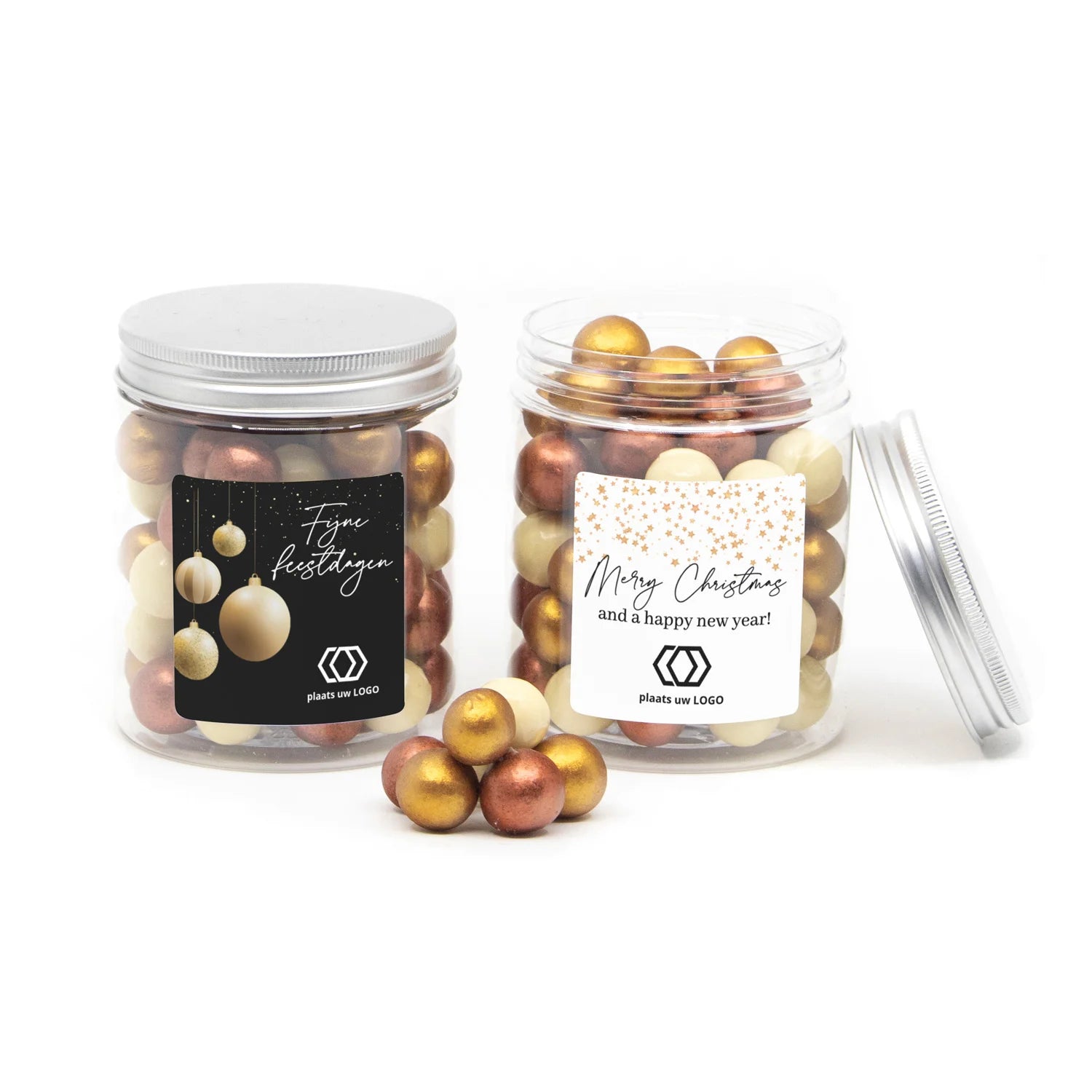 Snoeppotje groot met eigen etiket - Kerst - Bedankjes.nl