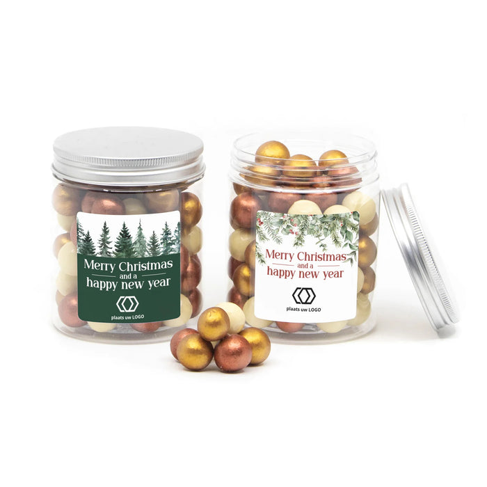 Snoeppotje groot met eigen etiket - Kerst