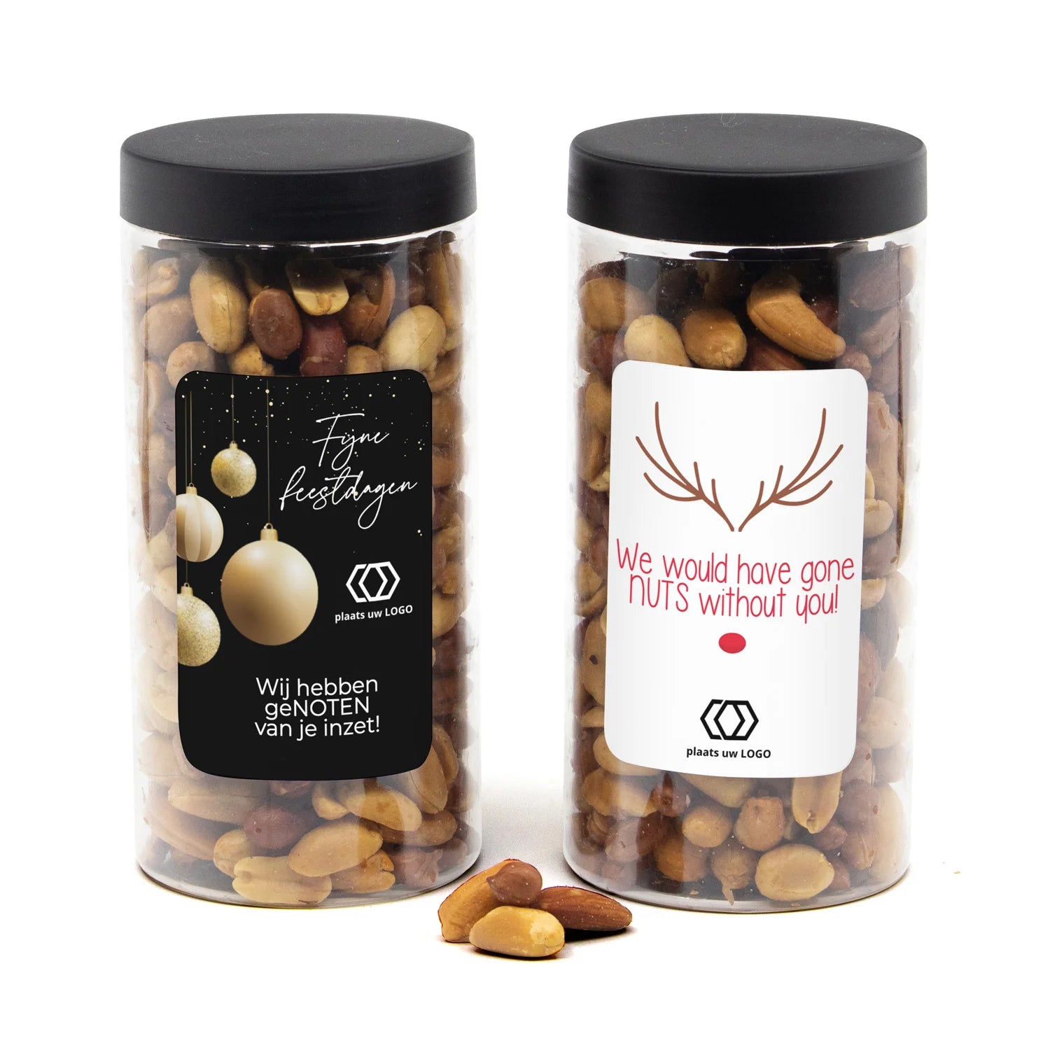 Pot met verse notenmix en eigen etiket - Kerst
