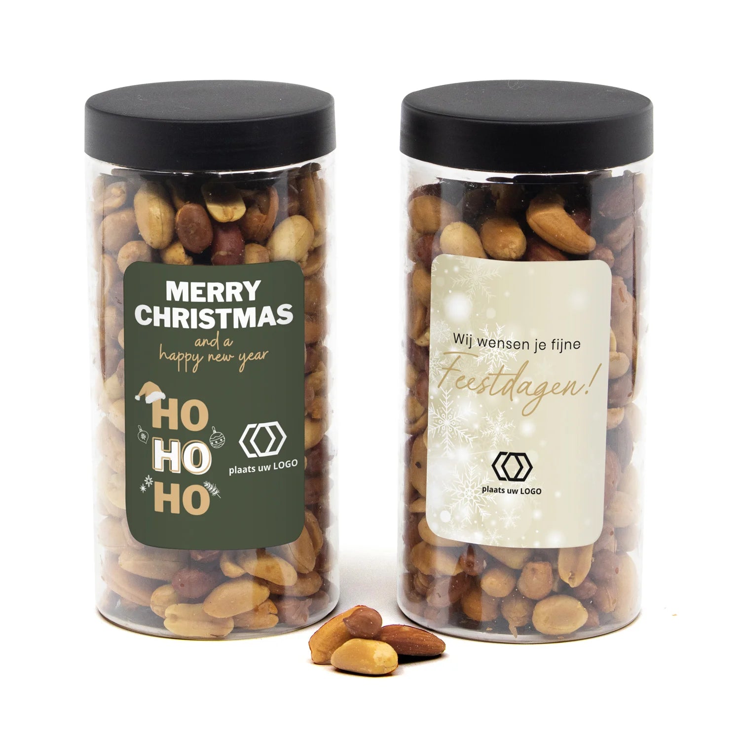 Pot met verse notenmix en eigen etiket - Kerst