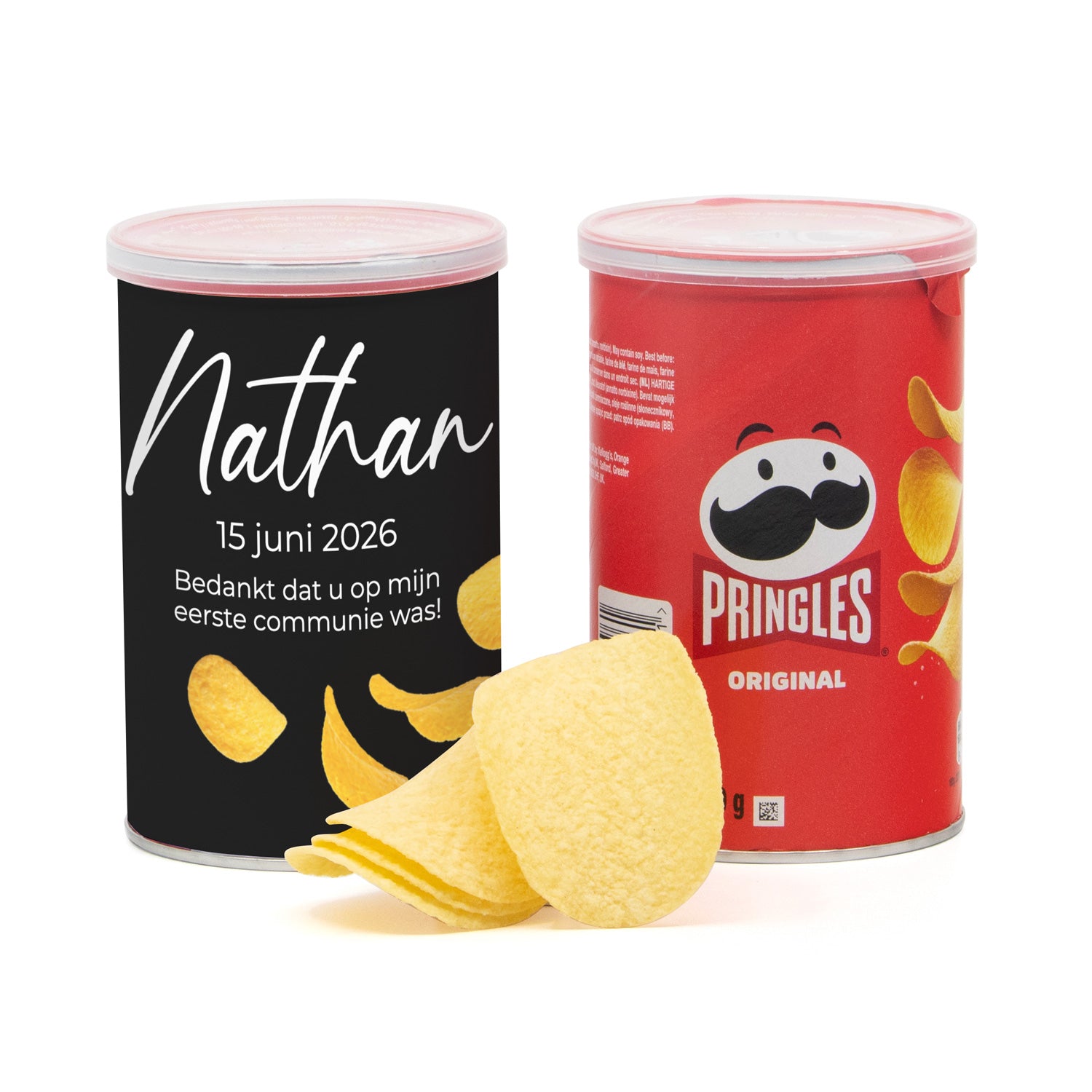 Pringles chipsblikje 70 gram met eigen wikkel - Communie Jongens - Bedankjes.nl