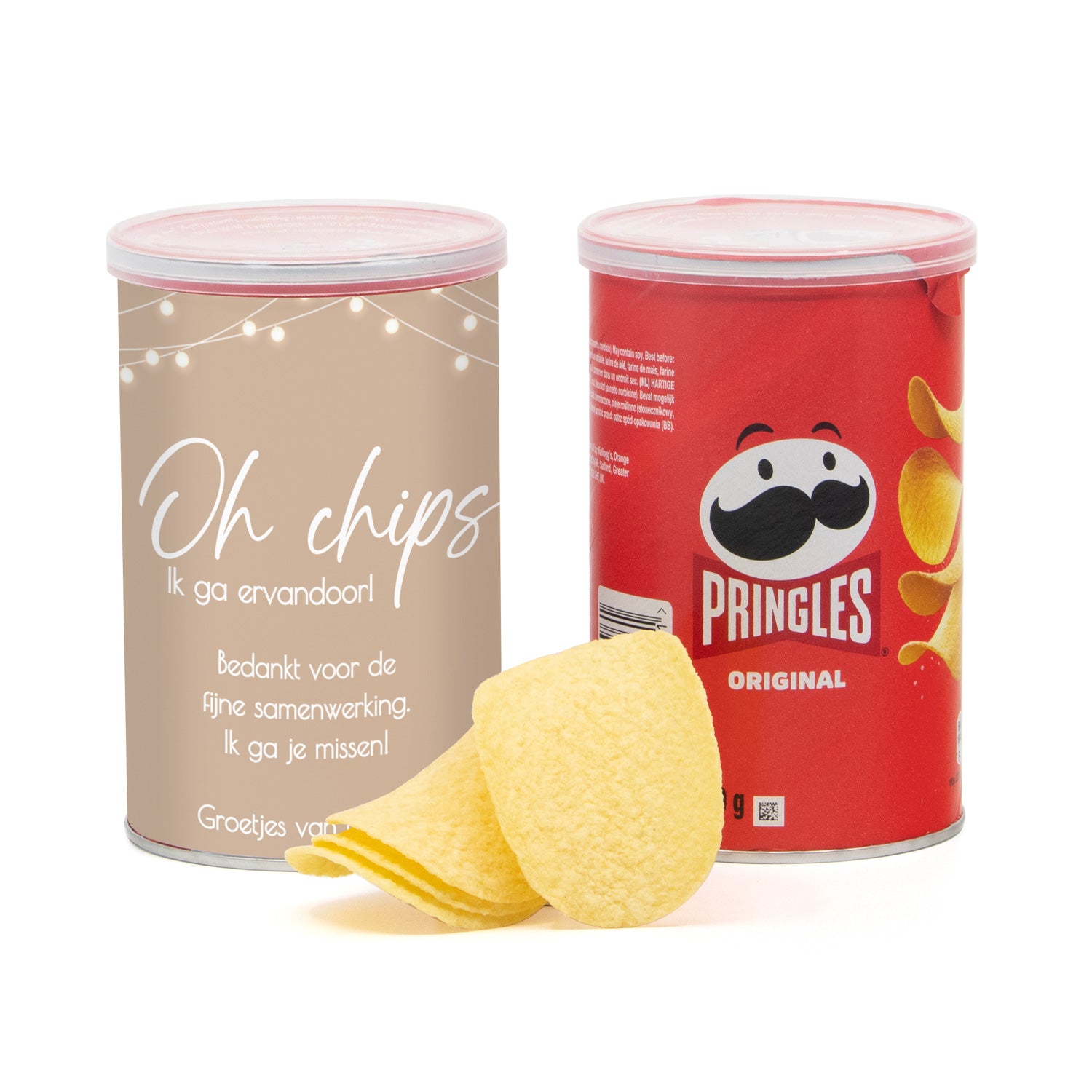 Pringles chipsblikje 70 gram met eigen wikkel - Afscheid collega - Bedankjes.nl