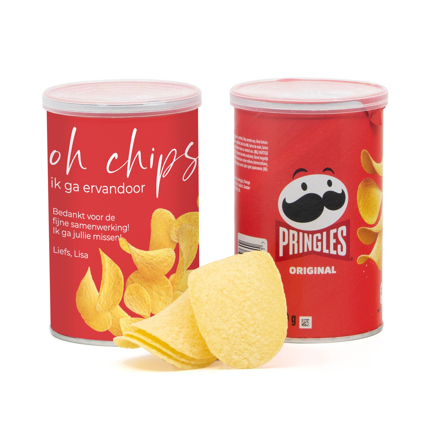 Pringles chipsblikje 70 gram met eigen wikkel - Afscheid collega - Bedankjes.nl