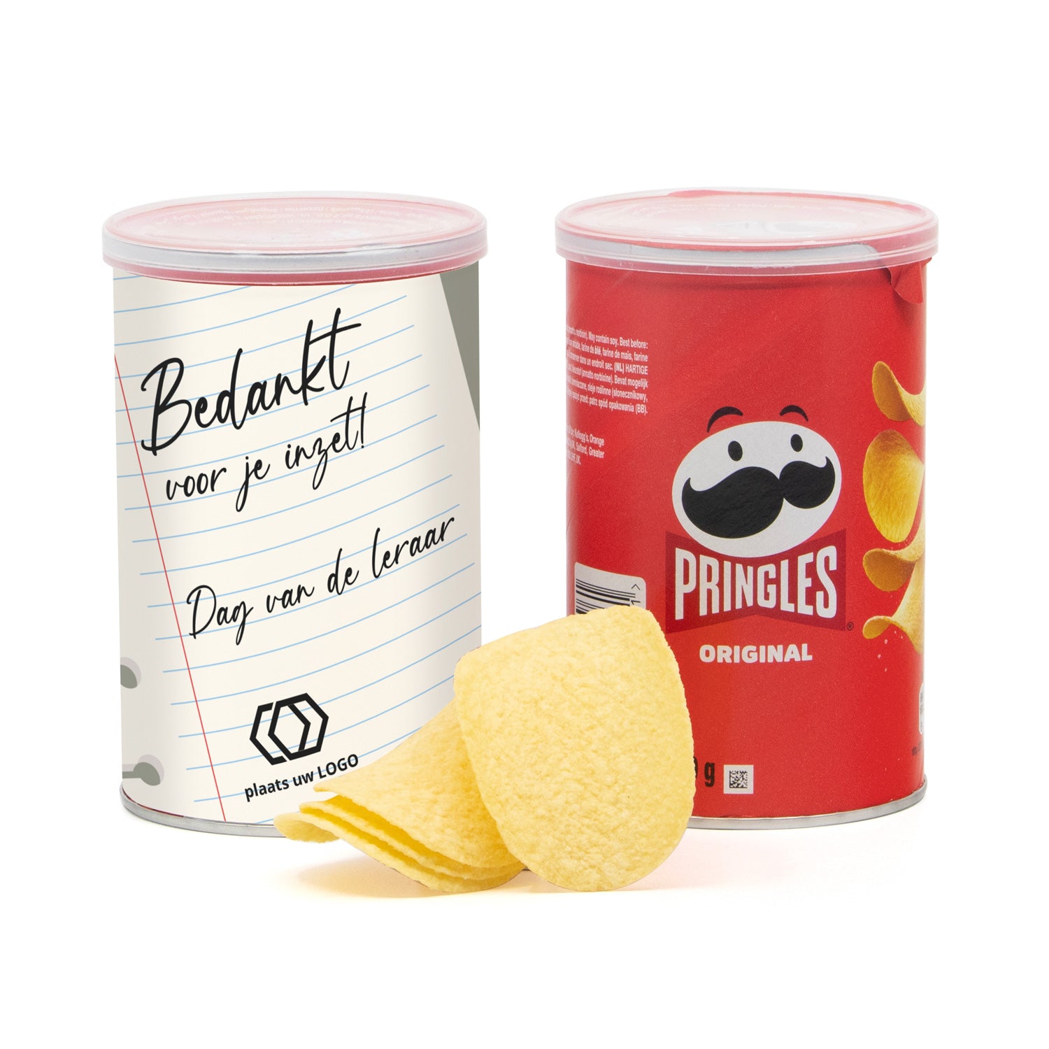 Pringles chipsblikje 70 gram met eigen wikkel - Leraar - Bedankjes.nl
