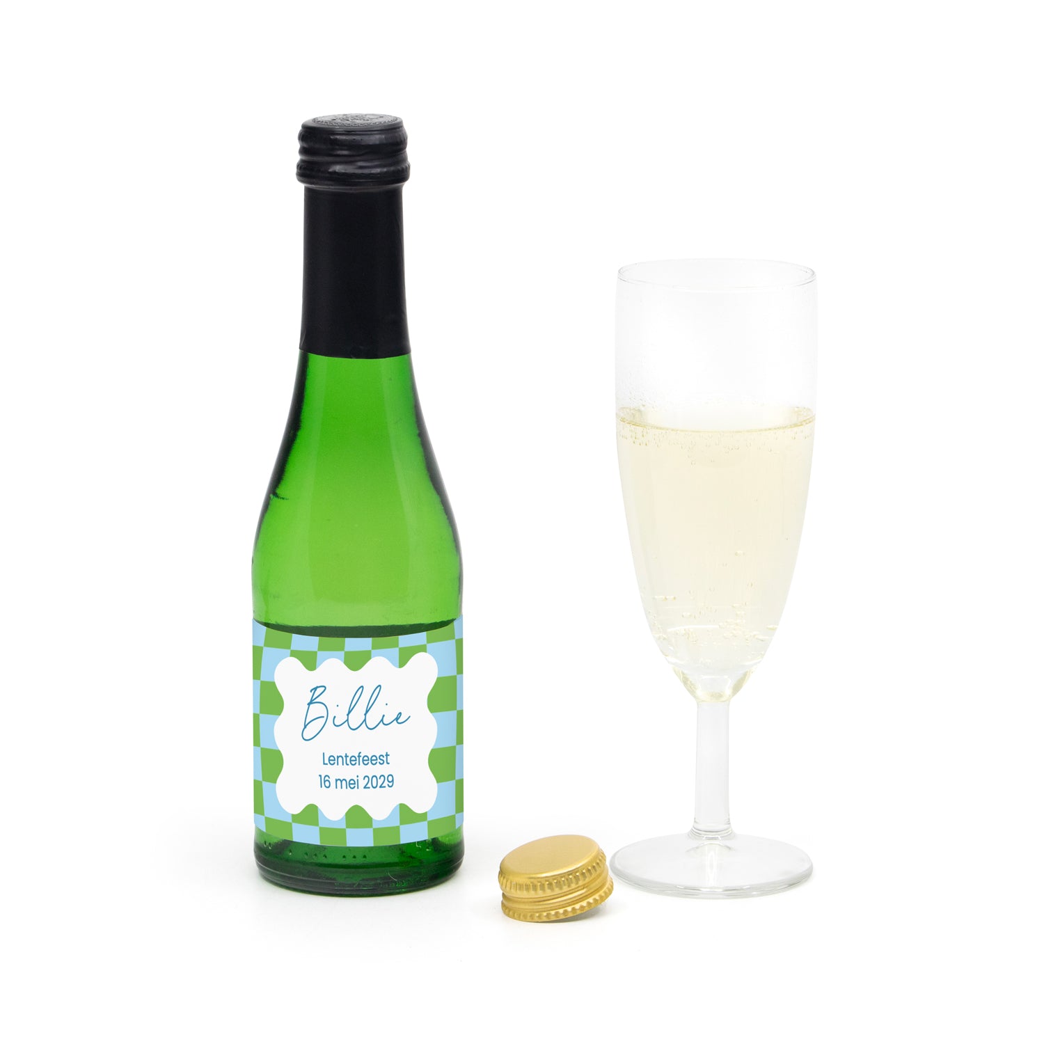 Flesje alcoholvrije prosecco met eigen etiket - Communie jongens
