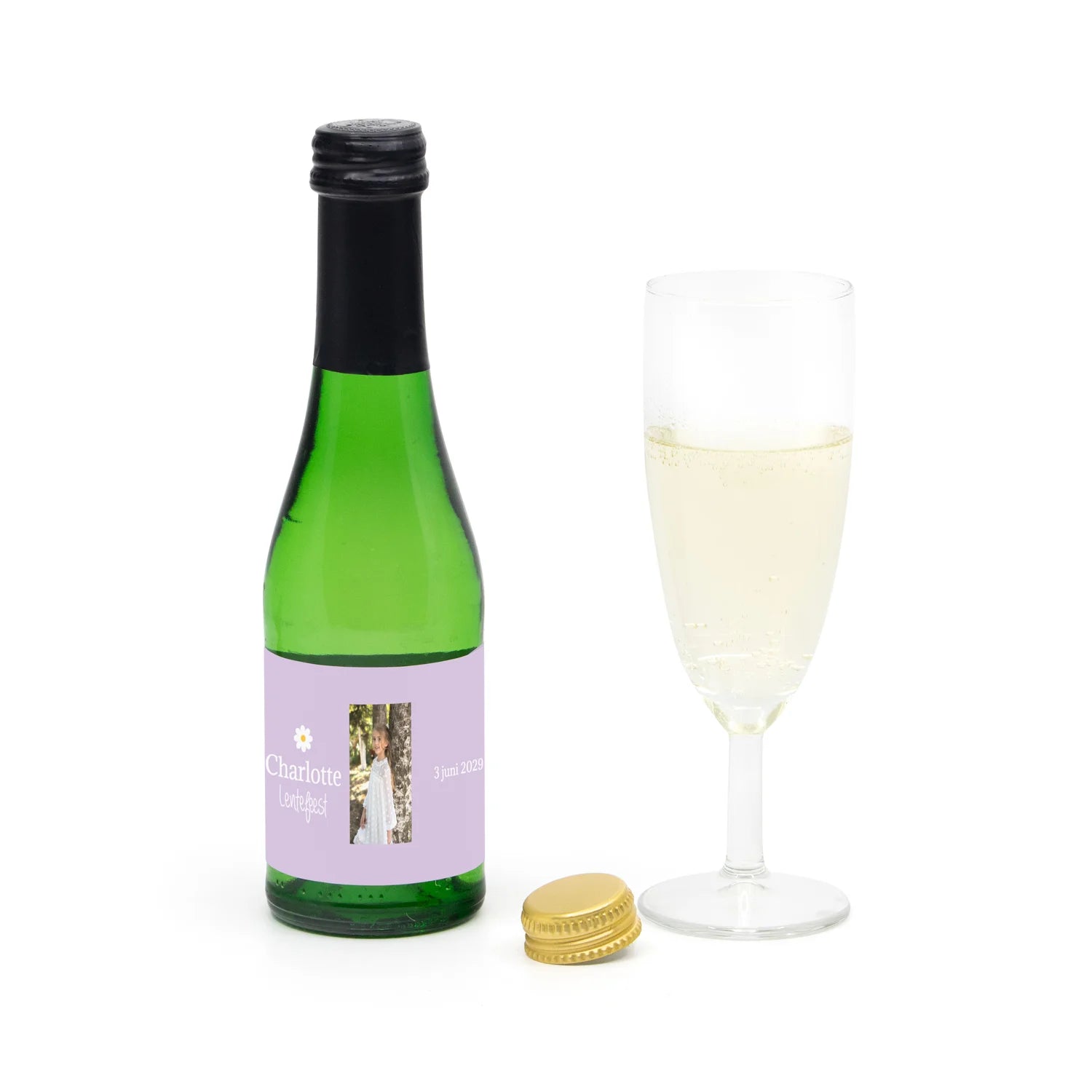 Flesje alcoholvrije prosecco met eigen etiket - Communie meisjes